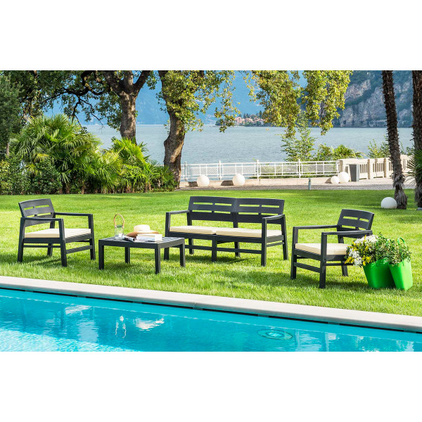 Garnitura Java, Antracit z Blazinami, 4-delni 