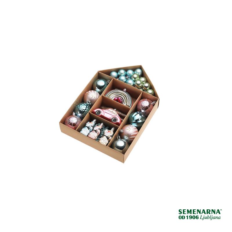 DEKORATIVNI PLASTIČNI OKRASI ROZA/ZELENA MIX, 6 cm, SET 70/1 